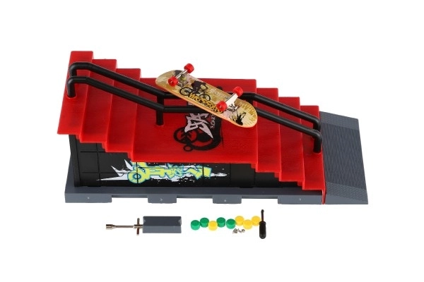 Skatepark - skateboard à doigts vissable avec rampe en plastique 8cm avec accessoires mélange de types en boîte 28x18cm
