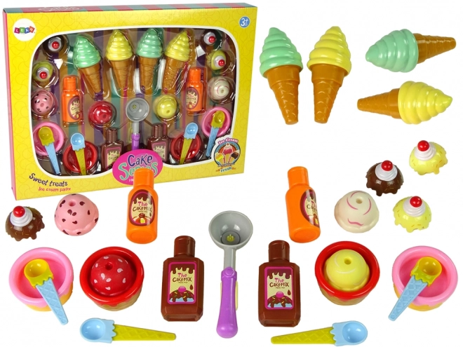 Ensemble de douceurs Glaces Coupelles Sauces Cuillères