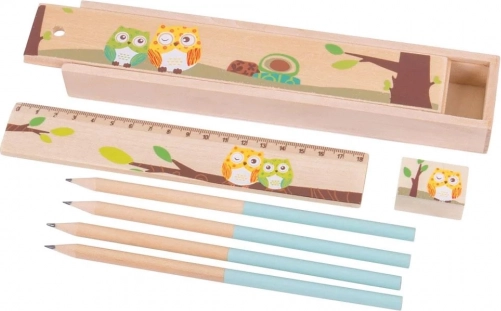 Trousse en bois avec petites chouettes Bigjigs Toys – bleu