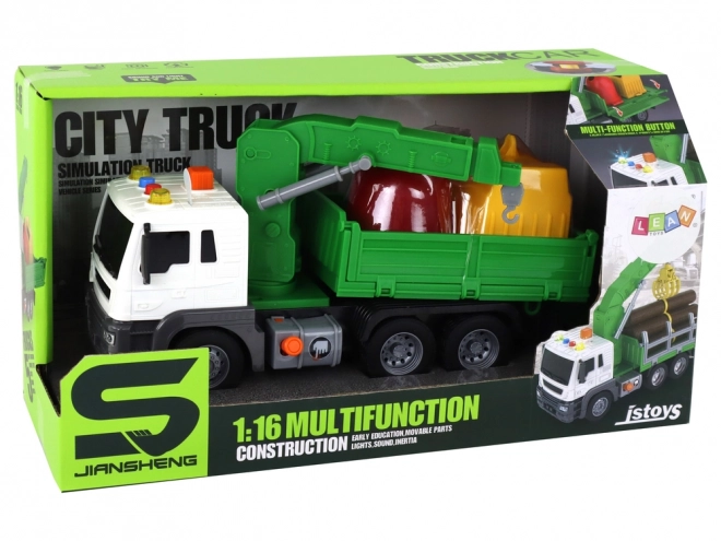Camion-benne pour collecte de déchets avec grue à friction Vert 1:16