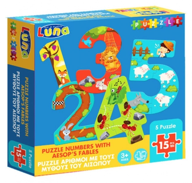 Puzzle Luna avec des chiffres et des fables d'Ésope pour enfants