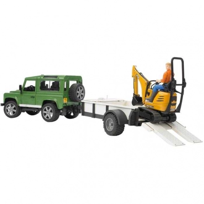 Ensemble de jeu Bruder SUV et mini-pelle à chenilles JCB avec remorque