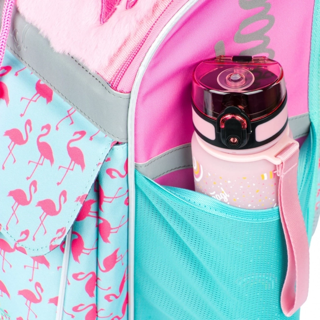 Cartable scolaire avec motif flamant rose