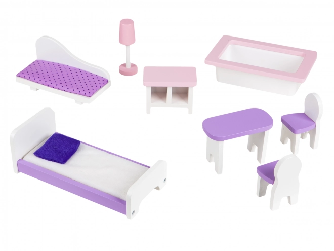 ECOTOYS Maison de poupées à trois étages Fraise