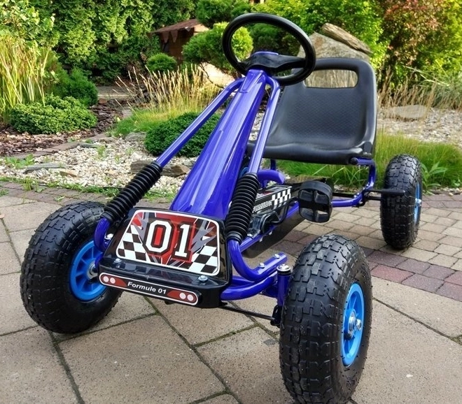 Kart à pédales pneumatique + Pneus gonflables + Siège réglable – Bleu