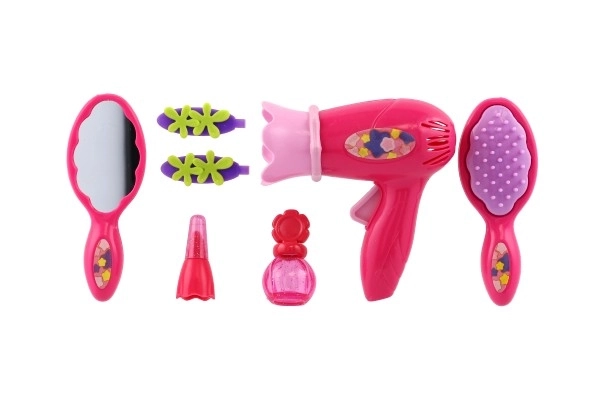 Ensemble de beauté/Petite coiffeuse avec sèche-cheveux et accessoires en plastique 2 types sur carte 18,5x27,5 cm 12pcs en boîte