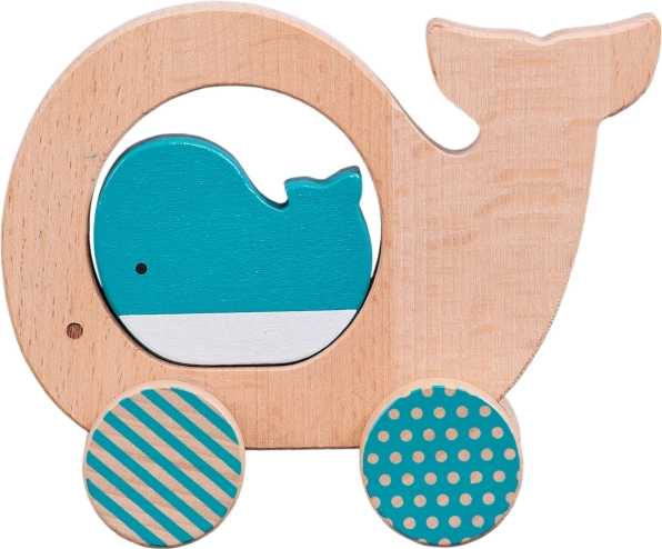 jouet à pousser en bois baleine et baleineau PETIT COLLAGE