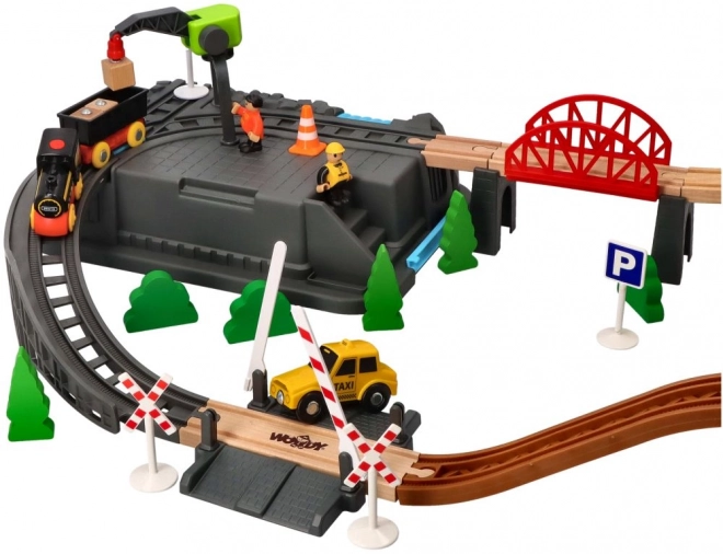 Woody Chemin de fer en bois dans une boîte Ensemble de la mine 63 pcs