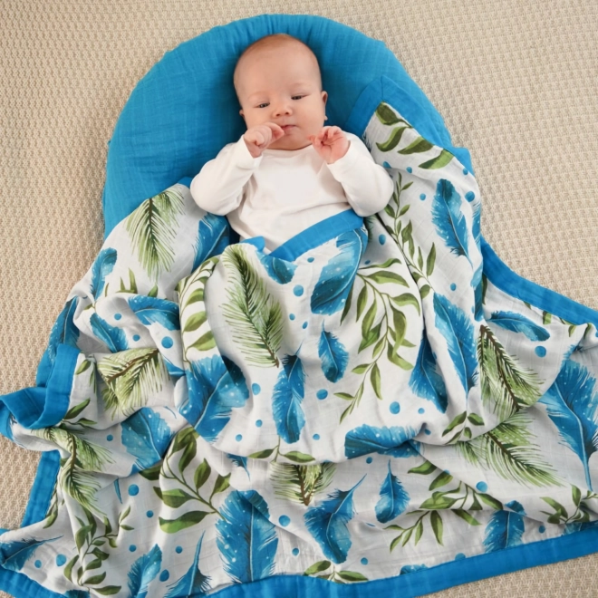 Couverture en mousseline de bambou Tommy Lise avec plumes et feuilles