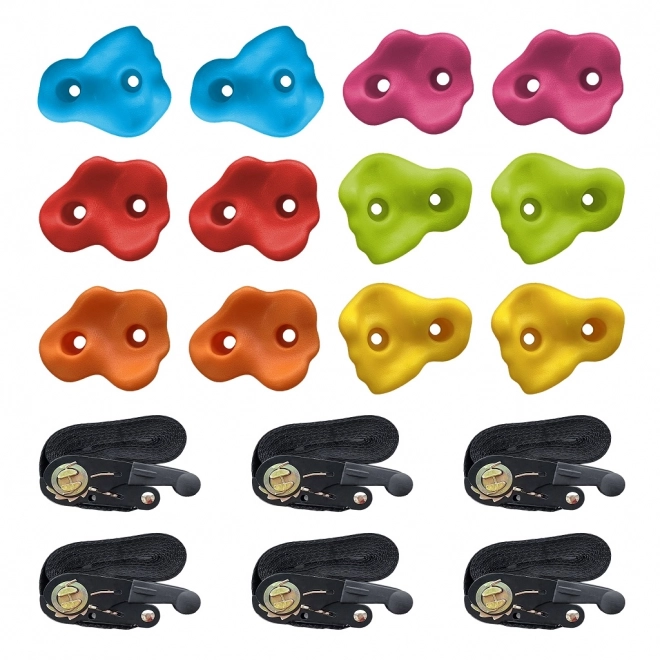 Douze Prises d'Escalade avec Sangles pour Arbre 12 pcs