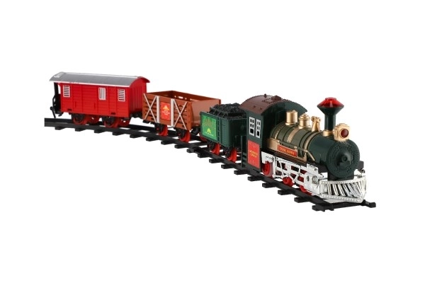Train + 3 wagons avec rails 8 pcs à piles avec son et lumière en boîte 41x28x6cm