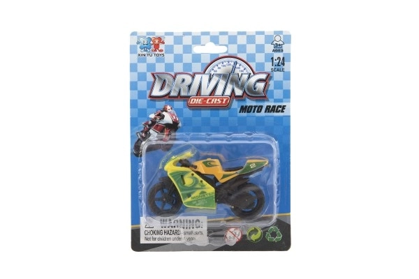 Moto de course métal/plastique 8cm à roue libre assorties sur carte