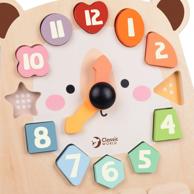Horloge éducative en bois ourson Classic World 3‑en‑1 pour l’apprentissage de l’heure, du calcul et des dates