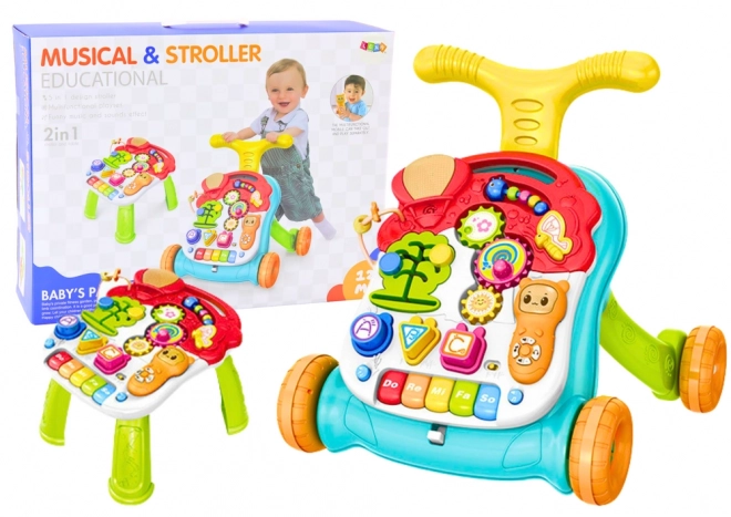 Table d'apprentissage interactif lumineux et sonore pour poussette 2 en 1