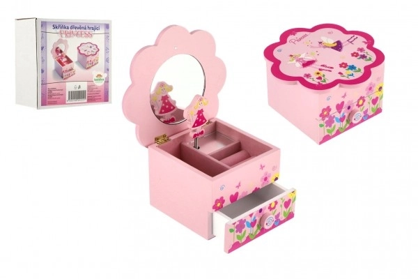 Boîte à bijoux Princesse bois boîte à musique fleur tiroir 14,5x8x14,5cm