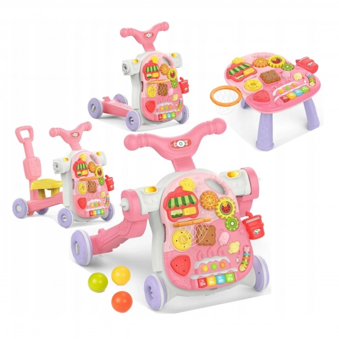 Chariot de marche multifonction 5 en 1 rose pour enfants
