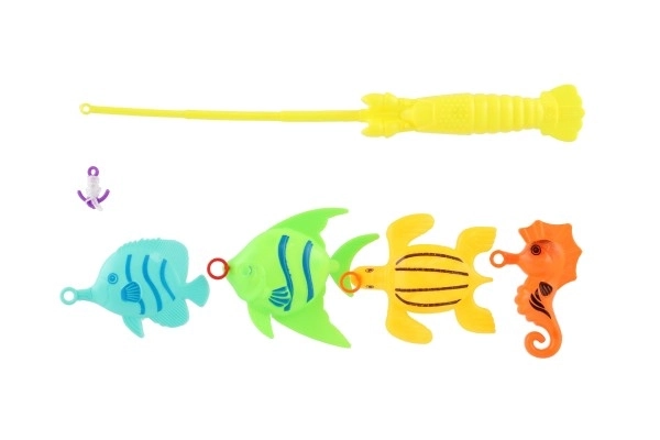 Jeu de poisson/pêcheur avec canne à pêche 26cm plastique 5 couleurs sur carte 15,5x49x2cm