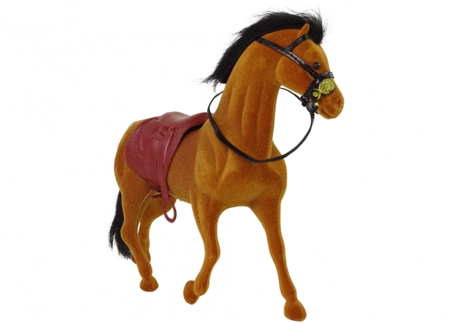 Figure cheval en velours brun de ferme