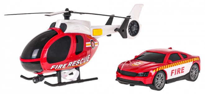 Ensemble hélicoptère + camion de pompiers