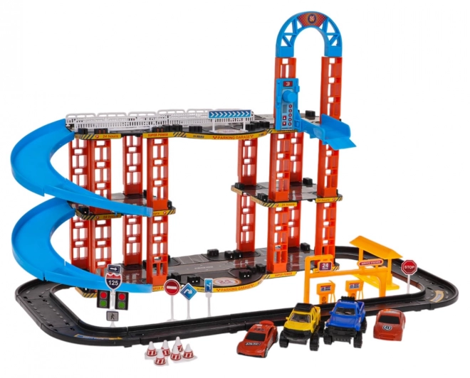 Piste de stationnement + voitures
