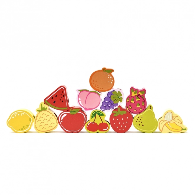 Blocs à enfiler en bois avec des fruits