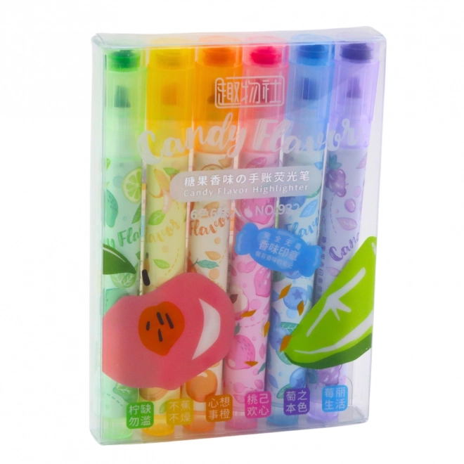 Surligneurs fruités colorés avec tampon - ensemble de 6 pièces