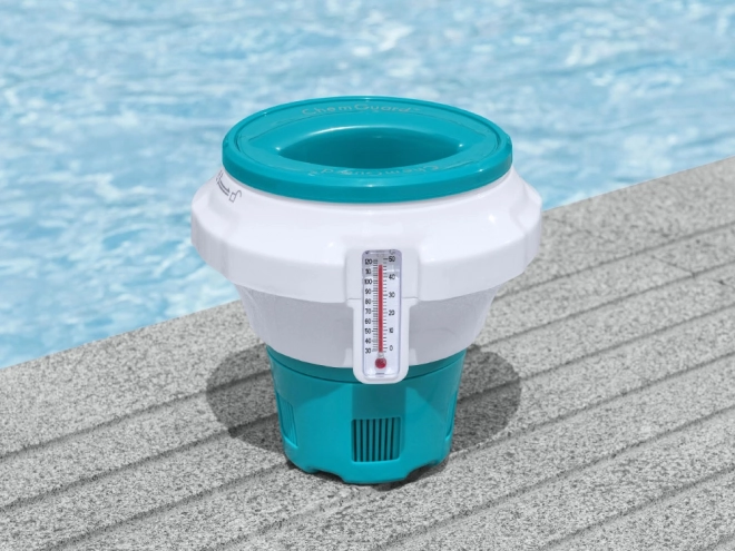 Doseur flottant pour produits chimiques pour l'eau de piscine avec thermomètre