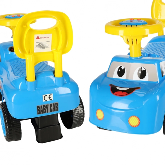 Voiture trotteur souriante avec klaxon bleu