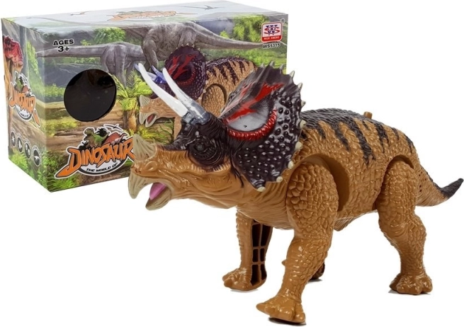 Dinosaure interactif Triceratops à piles, marron