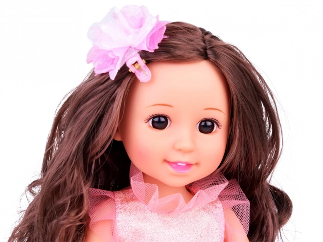 Jolie poupée 36 cm en robe de bal rose avec papillons cheveux longs ZA5236