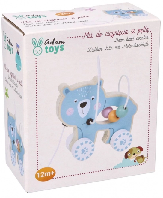 Jouet à tirer en bois pour enfants + perles d'activités - Ourson
