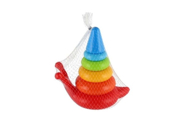 Pyramide à empiler anneaux escargot en plastique 6 pièces dans un filet 18x20x12cm 12m+