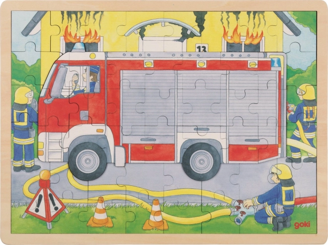 GOKI Puzzle en bois multicouches Pompiers au travail 59 pièces