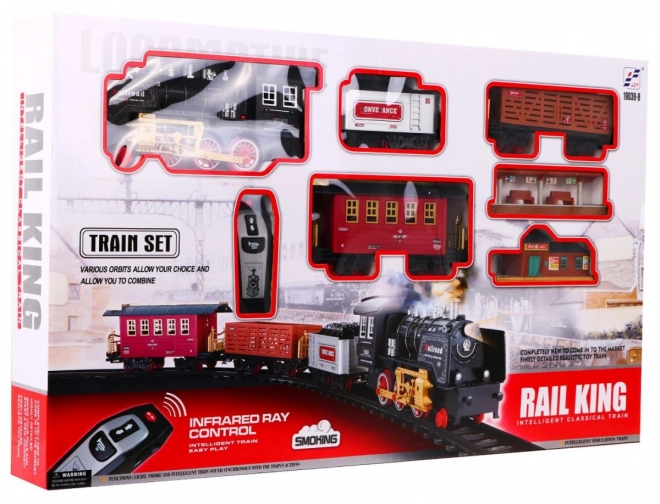 Train télécommandé avec rails pour enfants 3+ Fonction fumée + sons Lumières