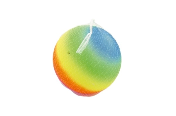 Balle arc-en-ciel en caoutchouc gonflée 23 cm dans un filet