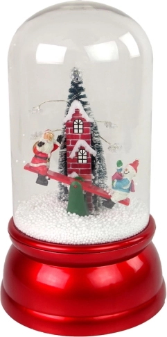 Boule de Noël en verre avec neige et PÈRE NOËL, rouge, LED et musique