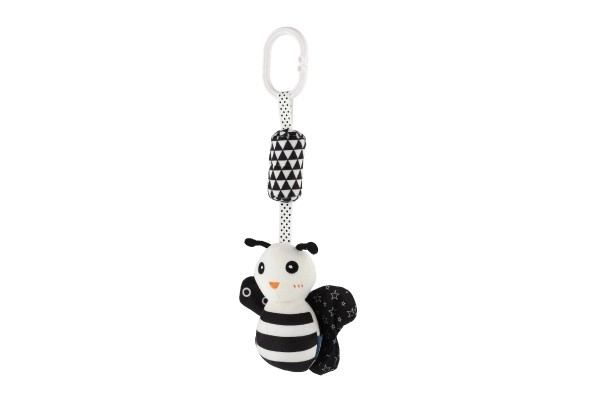 Hochet/pendentif animal en peluche pour berceau/landau 30 cm noir et blanc