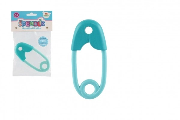 Hochet épingle plastique 12cm turquoise 12x19cm en sachet 0+