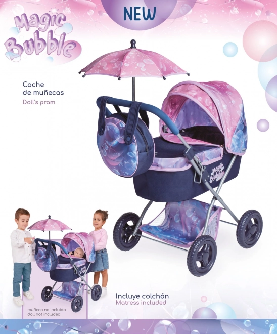 DeCuevas 85076 Poussette pliable pour poupées avec parasol et sac Magic Bubble 2024 - 60 cm