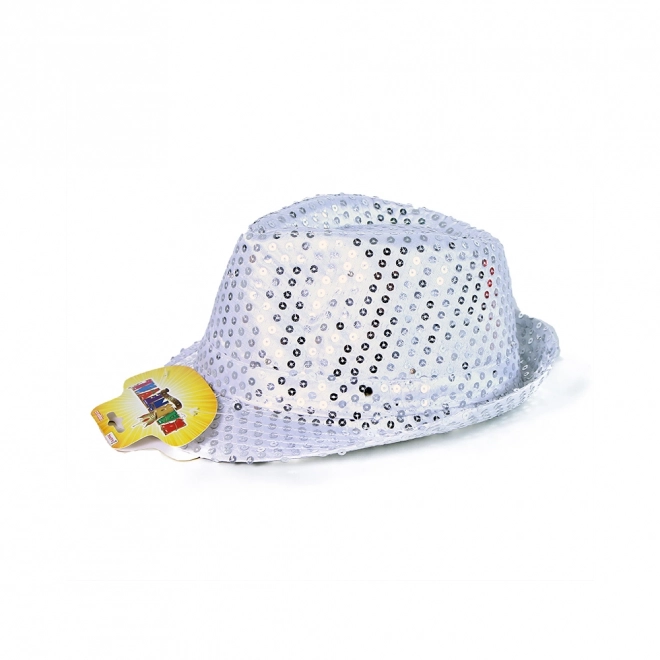 Chapeau disco argenté avec lumière LED pour adultes