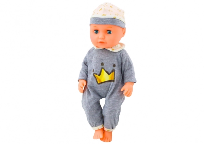 Poupée bébé interactive en pyjama gris