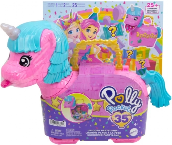 Polly Pocket Licorne surprise – set de jeu d’anniversaire avec micropoupées et accessoires
