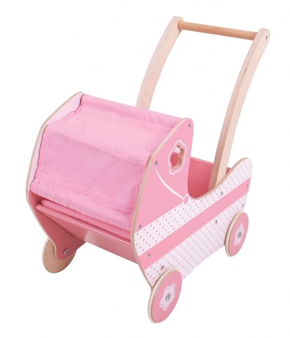 Poussette en bois rose pour poupées