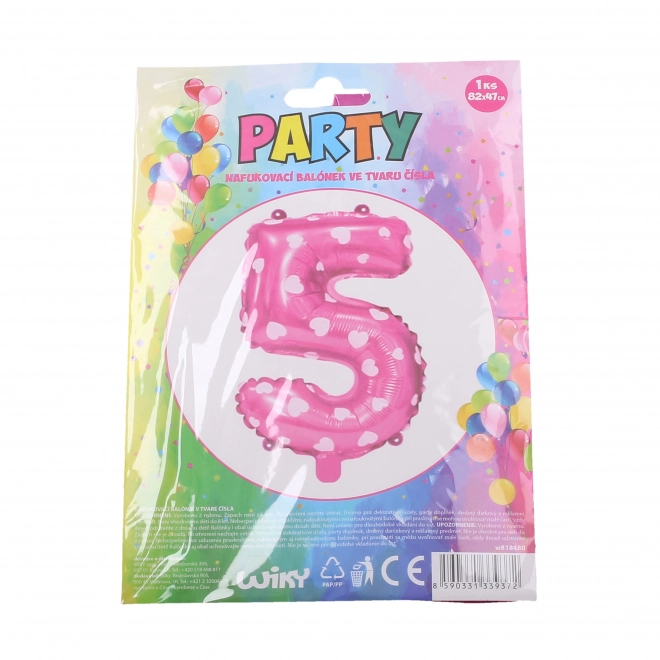 Ballon rose gonflable avec cœurs - numéro 5