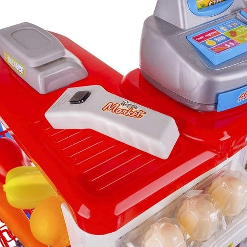 Supermarché avec caisse, panier et accessoires