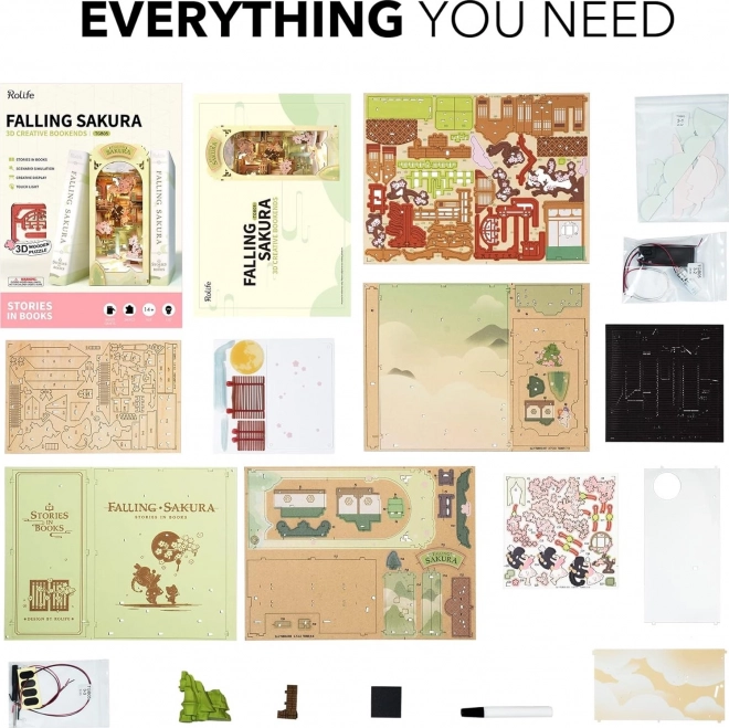 RoboTime Puzzle 3D Serrure de Livres "Falling Sakura" (en bois)