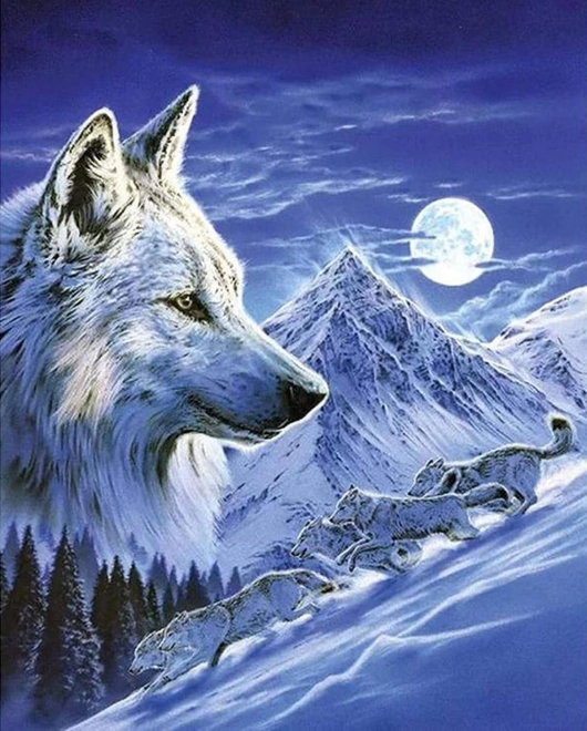 Kit de peinture au diamant - meute de loups en chasse