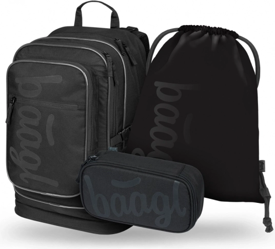Ensemble scolaire BAAGL : Sac à dos, trousse et sac Cubic Uni noir