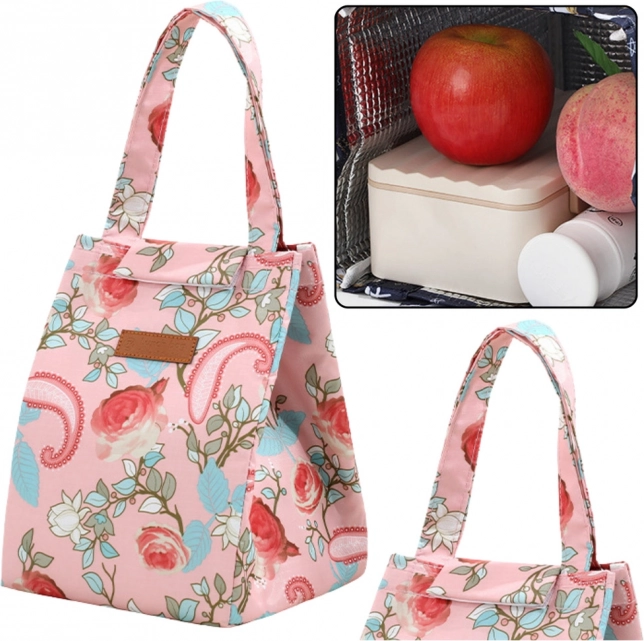 Sac thermique isolant rose avec fleurs 25cm