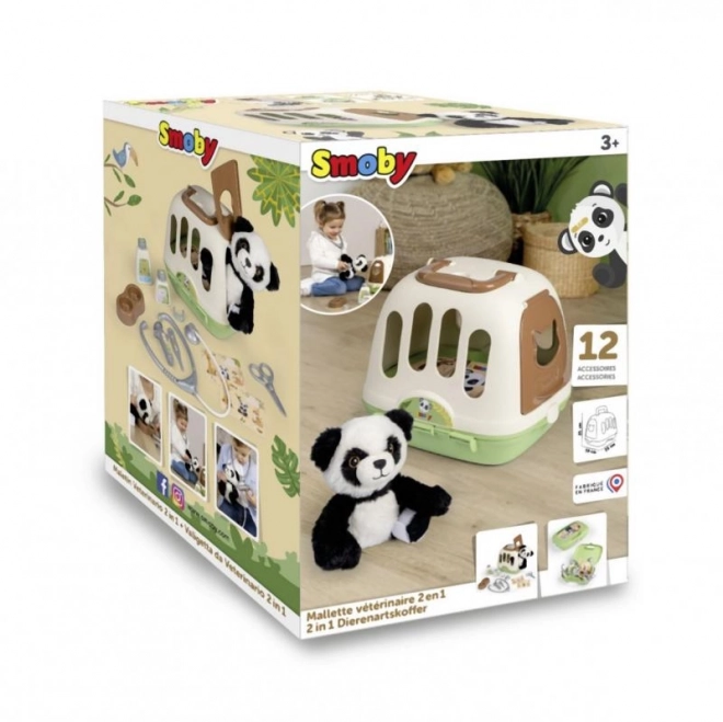 Équipement vétérinaire avec panda et boîte de transport 2 en 1
